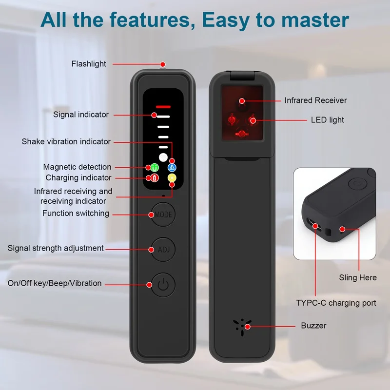 Hidden Camera Detector Anti-Spy Car GPS Tracker Listening Device Bug RF Wireless All Signal Scanner Gadget Security Protection