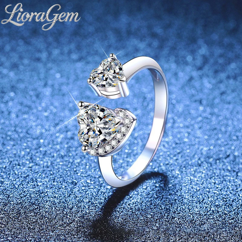 

LioraGem Women's Moissanite Simple Heart Diamond Engagement Ring Heart-Shaped Moissanite Open Ring Platinum PT950 Stamp