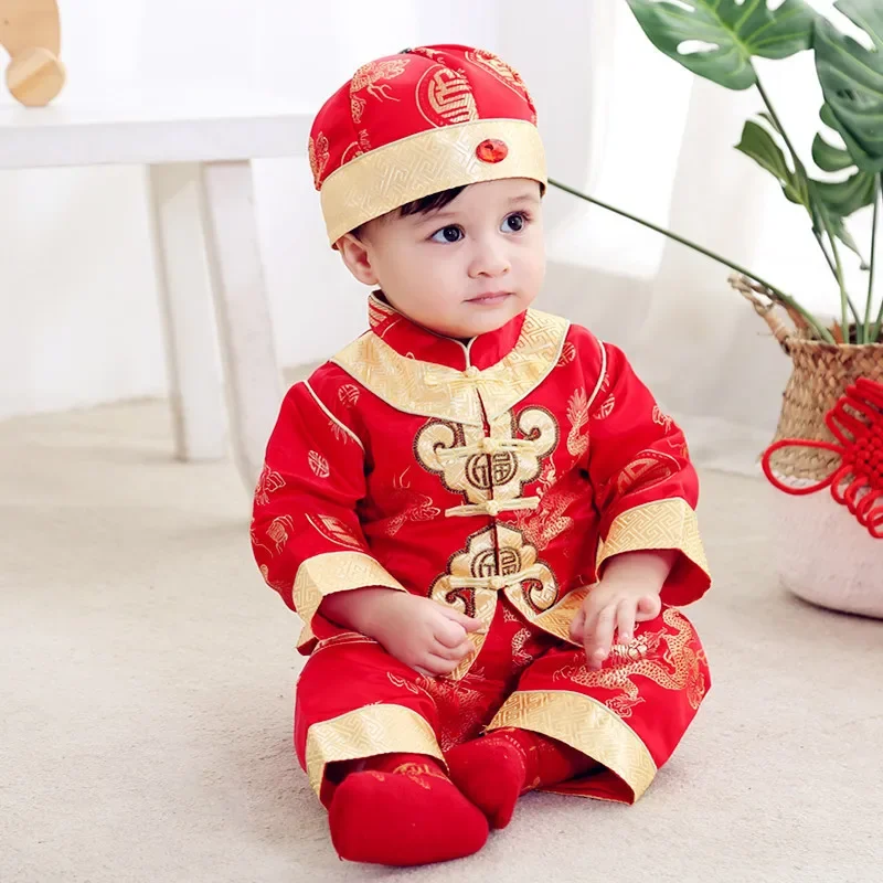 Een jaar oud kostuum fotografie kleding Chinese traditionele baby kinderen Tang pak Chinese lentefestival Nieuwjaarskledingset