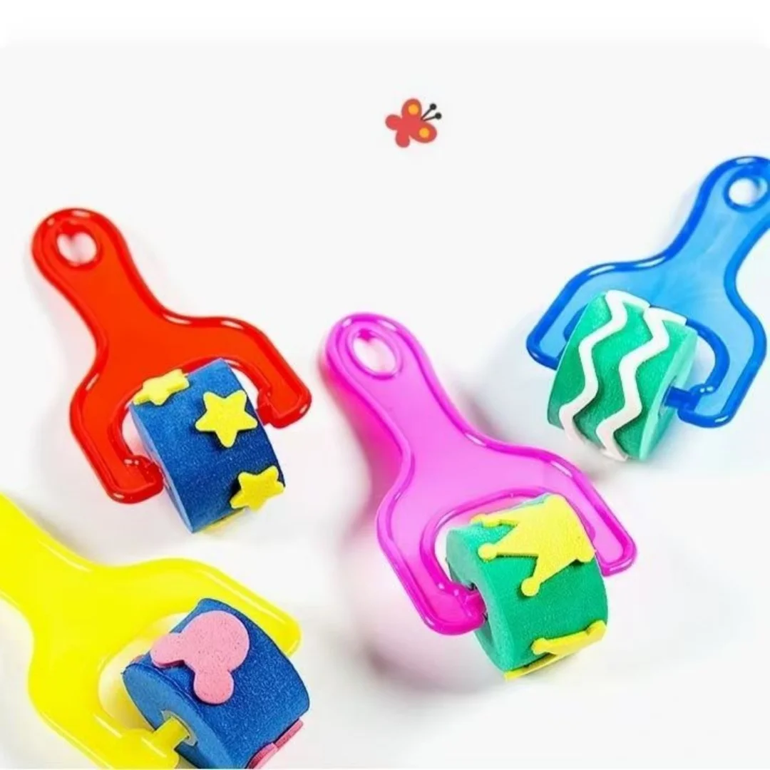 4-piece set of pattern roller stamps, roller brushes, sponge brushes for DIY painting, doodling, and art tools
