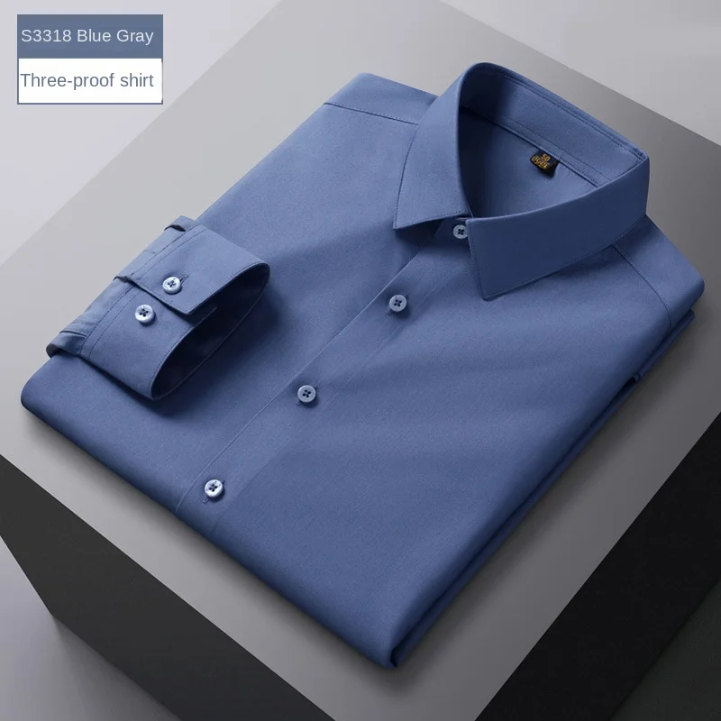 Chemise à Manches sulfpour Homme, Vêtement Professionnel, de Couleur Unie, avec Technologie Noire, à Trois Résistances, Haut de Gamme, sans Fer, pour Pilote, Offre Spéciale