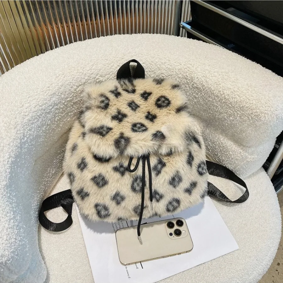 حقيبة ظهر قطيفة عصرية، حقيبة كتف مزدوجة، حقيبة ظهر صغيرة كاجوال للطالبات ذات سعة كبيرة ورباط بطباعة الفهد