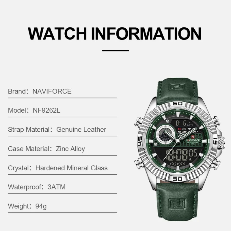 NAVIFORCE Men Military Luminous watch Men's Genuine Leather Band Waterproof Date Countdown Wristwatches Relogio Masculino Gifts