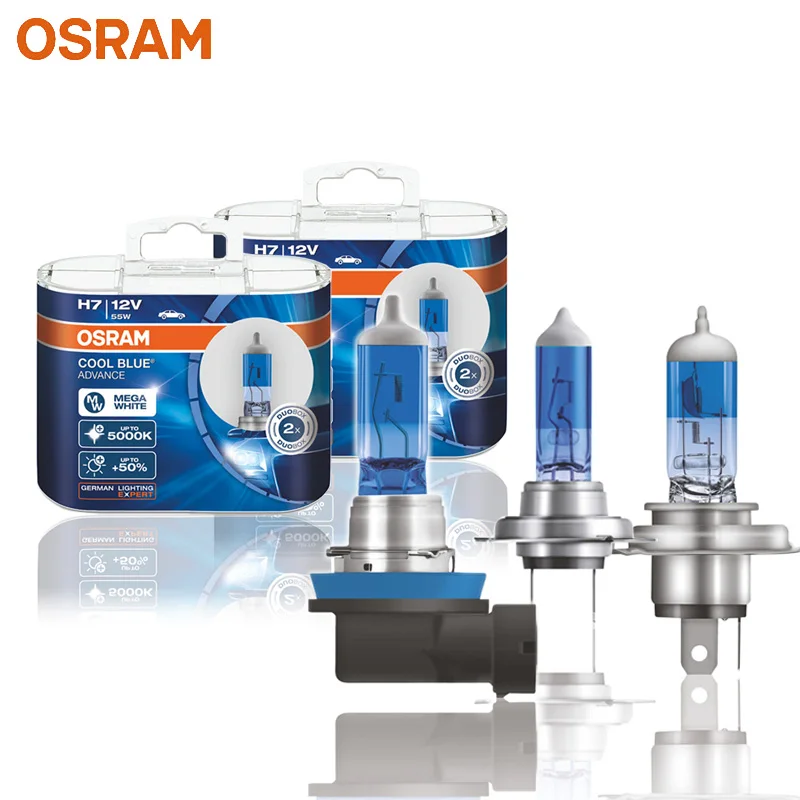 OSRAM Cool Blue Advance 12V 5000K H1 H3 H4 H7 H9 H11 9003 9005 9006 HB2 HB3 HB4 Halogen Car Headlight Hi/Lo Beam+50% Brighter 2x