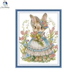 Joy Sunday Rabbit Printed Canvas Cross Stitch kit 16CT 14CT 11CT ricamo animale fai da te Halloween ricamo Wall Decor