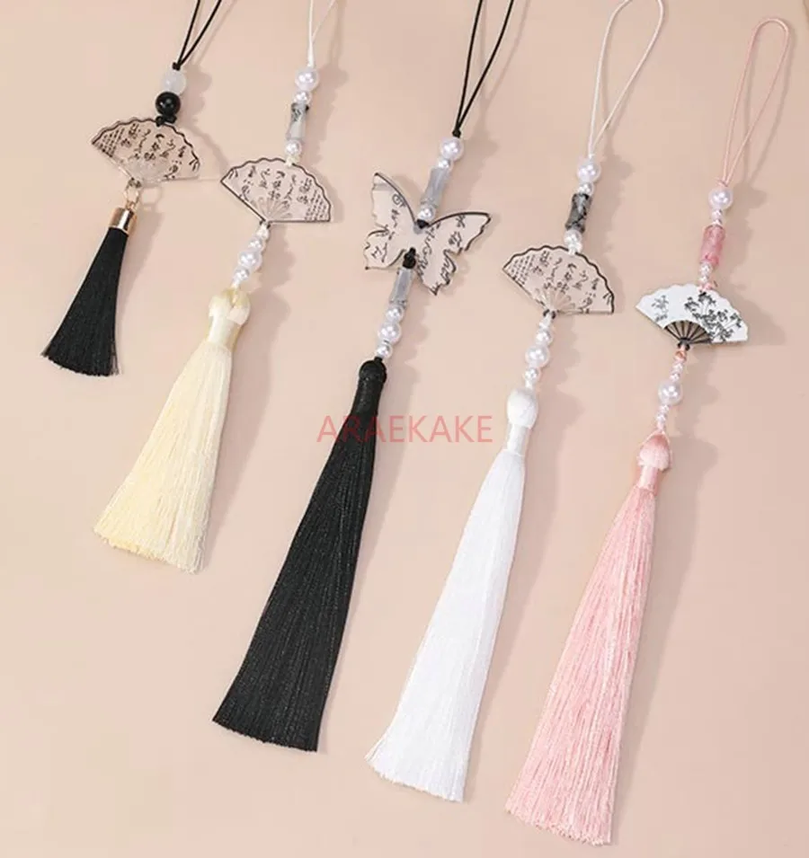 Pittura a inchiostro in stile cinese, nappa a ventaglio di farfalle, accessori di abbigliamento retrò cinese, nappe, segnalibri, pendenti