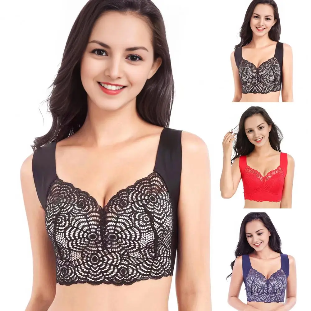 Contoured Cup Bra Women's Plus Size Lace Wireless Bra Soft Cup Push Up Bra Full Coverage Supportive Everyday No Underwire