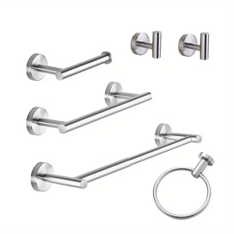 

6 PCS Bathroom Hardware Accessories Set Hand Towel Bar Ring Stainless Steel 304