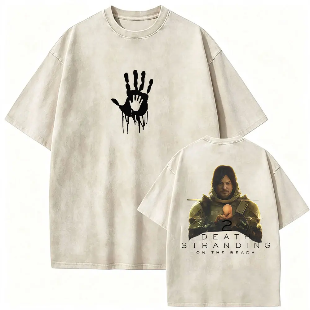 Vintage Washed Death Stranding 2 Game Graphic T Shirts Men Fashion Oversized Cotton T-shirt Unisex Clothing Short Sleeve T Shirt