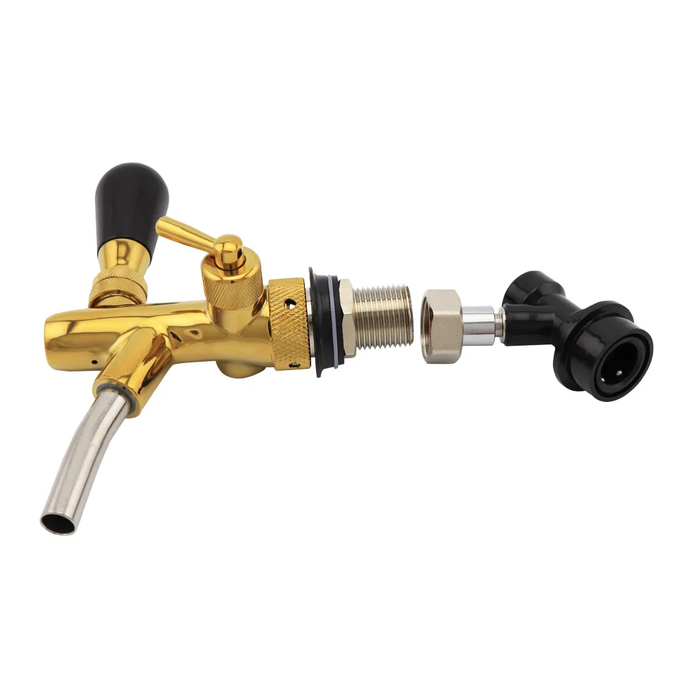 Golden Adjustable Beer Faucet Beer Shank Dispenser Tap With Ball Lock Disconnect Liquid for Home Brewing Cornelius Keg