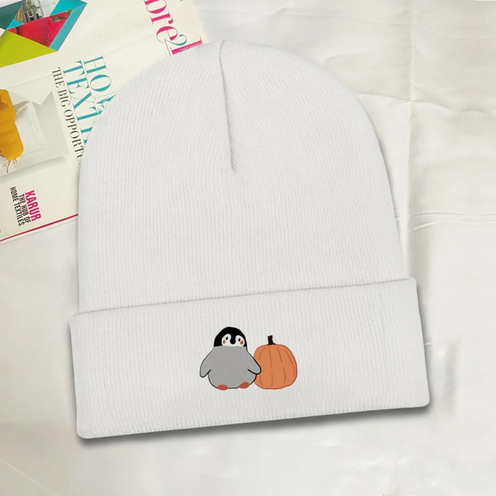 Pumpkins and Penguins Beanie Knitted Hat   Winter Warm Outdoor Cap For Male Women