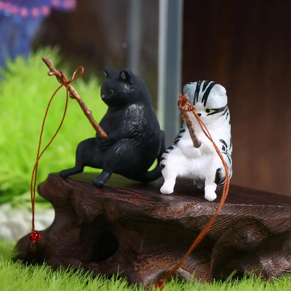 

Tanks Decor Bonsai Handicraft Craft Plant Pot Fish Tank Ornaments Kitten Fishing Ornament Cat Statue Miniature Figurines