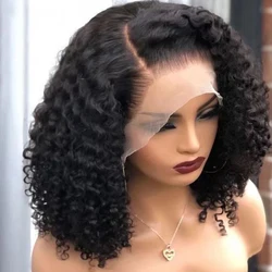 Afro Kinky Curly Bob Lace Front Wigs 13X6X1 Side Part Deep Curly Human Hair Lace Wig Glueless Wear and go Kinky Curly Hair Wig