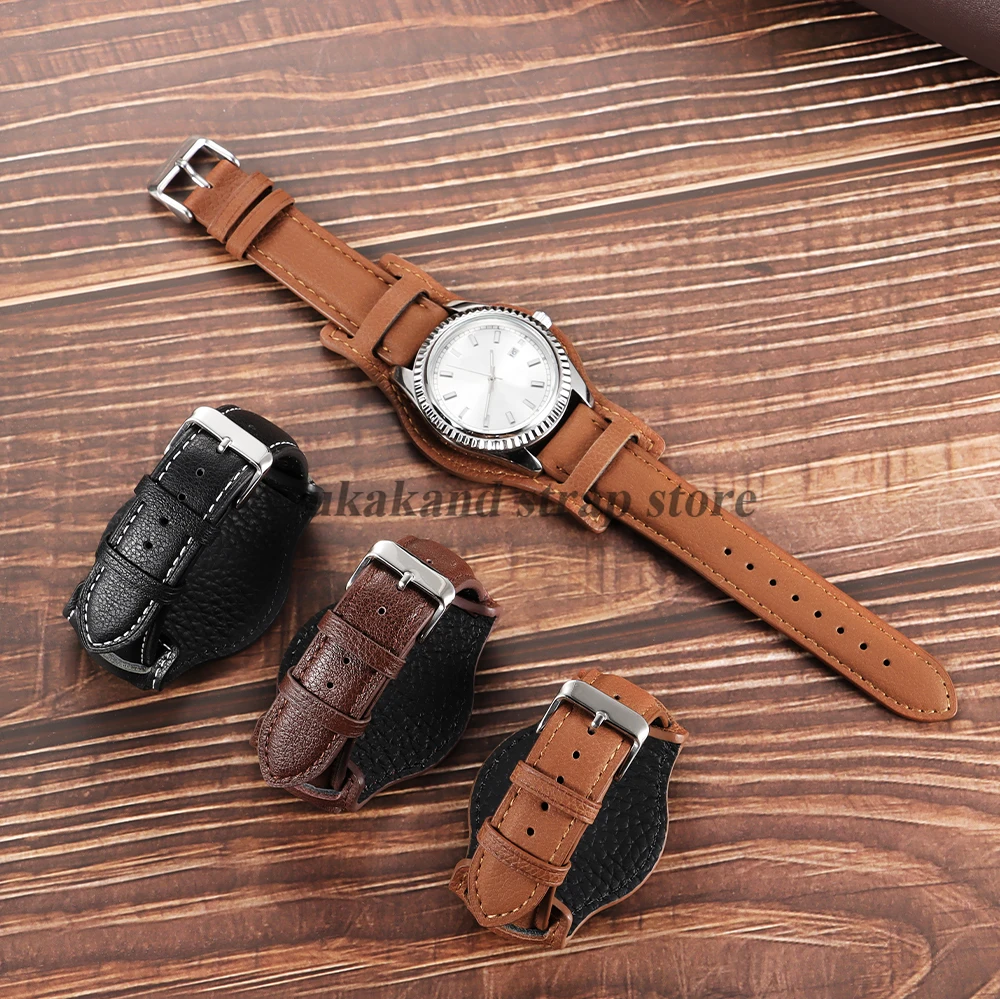 18 มม.20 มม.22 มม.สีดําสีน้ําตาลกาแฟของแท้ Cowhide สายนาฬิกา Retro Calfskin สายรัดข้อมือสําหรับ Seiko สําหรับ Omega นาฬิกาผู้ชายสร้อยข้อมือ