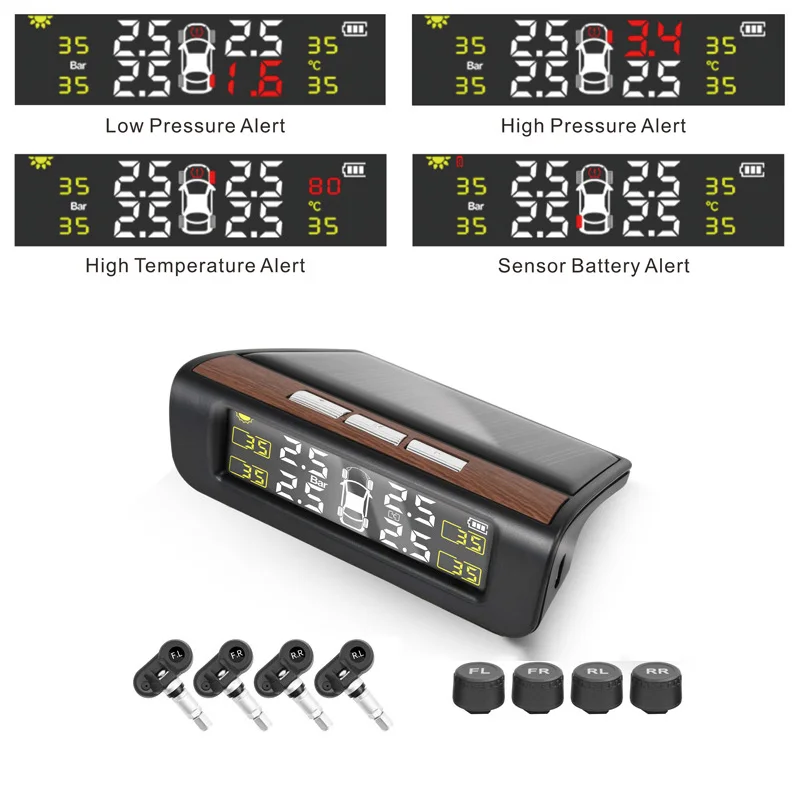 نظام مراقبة ضغط الإطارات الذكي TPMS للسيارات بالطاقة الشمسية، 4 أجهزة استشعار لوقوف السيارات، أجهزة استشعار درجة حرارة السيارات، ألوان رقمية #6