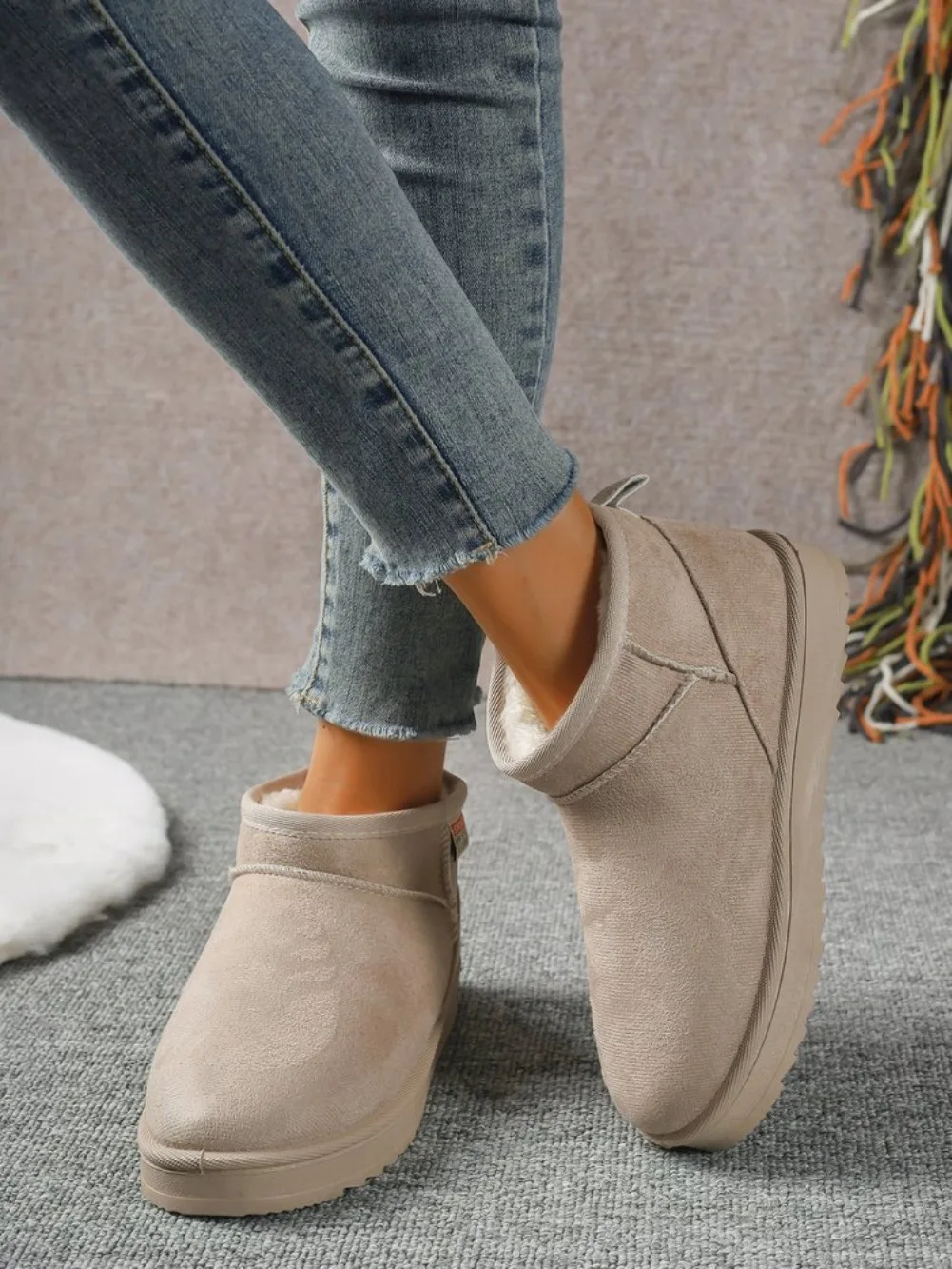 Winter Rundkopf Sexy Bequeme Warme Lässige Wanderstiefel Modische Neue Wildleder Dicksohlige Übergrößen Schneestiefel für Damen – Detail 14