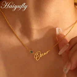 Haiyufly Personalized Custom Birthstone Name Necklace for Women Stainless Steel Handmade Nameplate Choker Chains Jewelry Gift