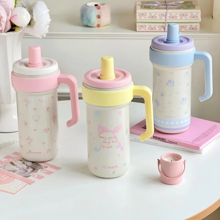 

New high-color value insulation water cup girls portable ceramic liner straw water bottle stainless steel girls cup