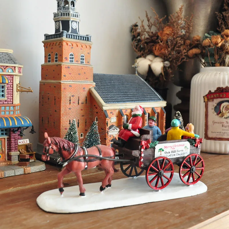 

Hand-Painted Christmas Landscape European Town London Street Droshky Figurines Home Decoration Holiday Ornament Christmas Gifts