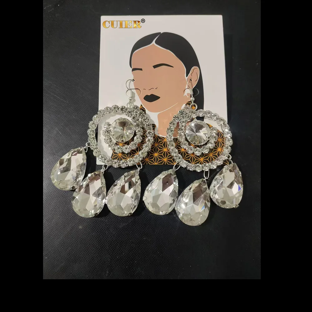 CUIER Crystal Glass Rhinestone Drop Pendant Hat Hair Jewelry for Women Headpiece for Drag Queen for Stage Accessory
