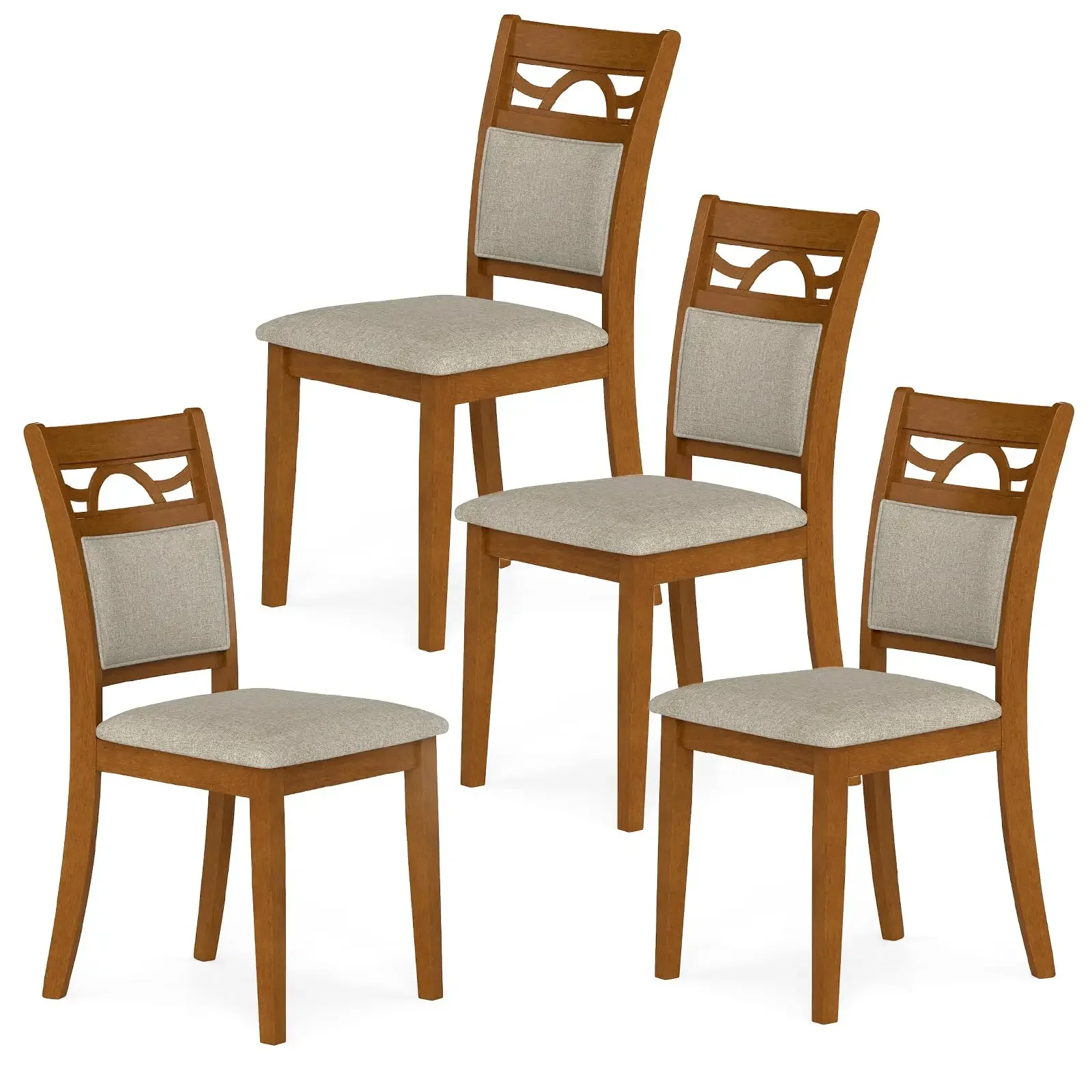 

4 Pack Wooden Dining Chairs Solid Rubber Wood Frame Upholstered Fabric Seat Backrest Farmhouse Style