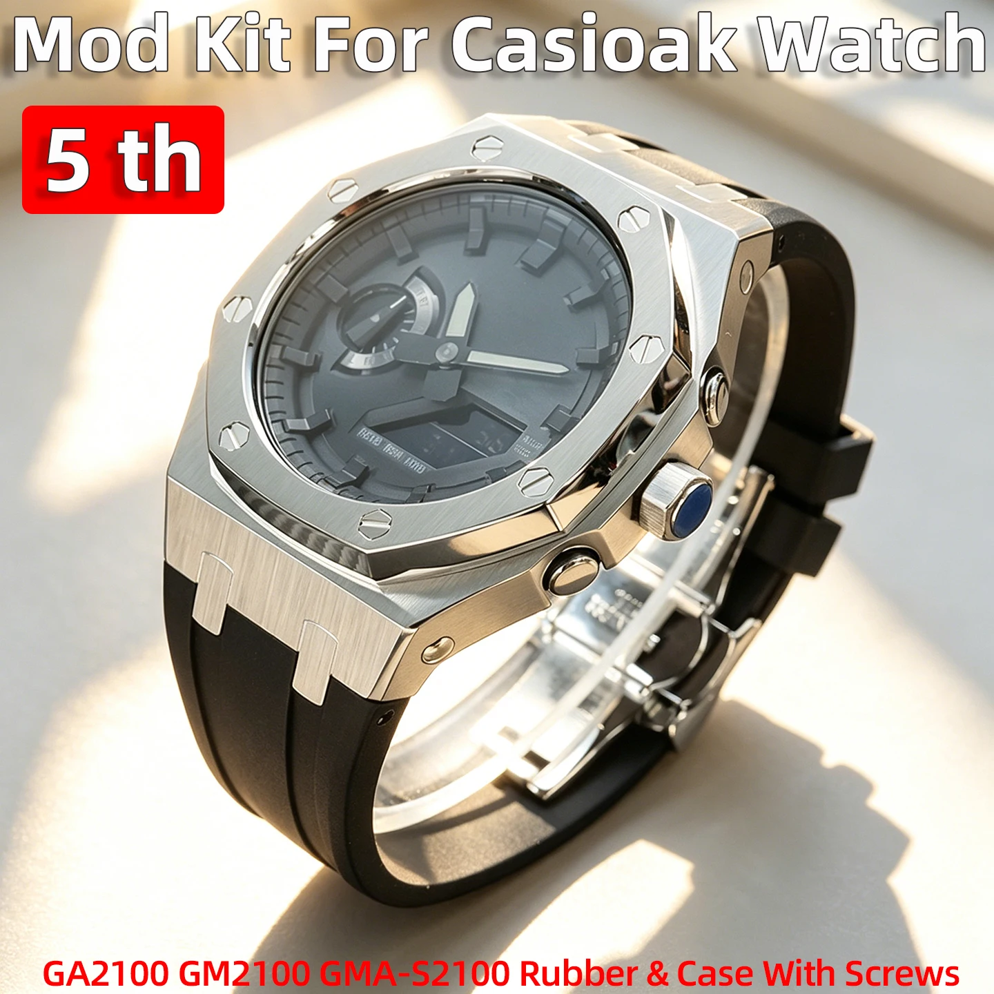 

GA2100 GM2100 GMA-S2100 GA2110 GAB2100 Gen 5th Watch Upgrade Mod Kit Full Metal Case Bezel& Rubber Strap set For Casioak watch