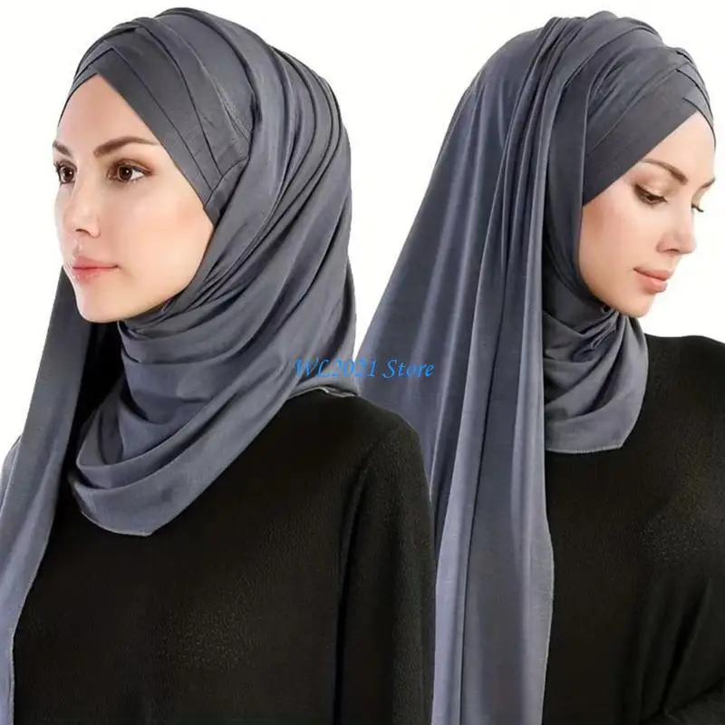 

G5GC Religious Woman Middle East Headscarf Turbans Plain Color Arab Scarf Shawl Outdoor Headscarf for Woman Cycling Hiking