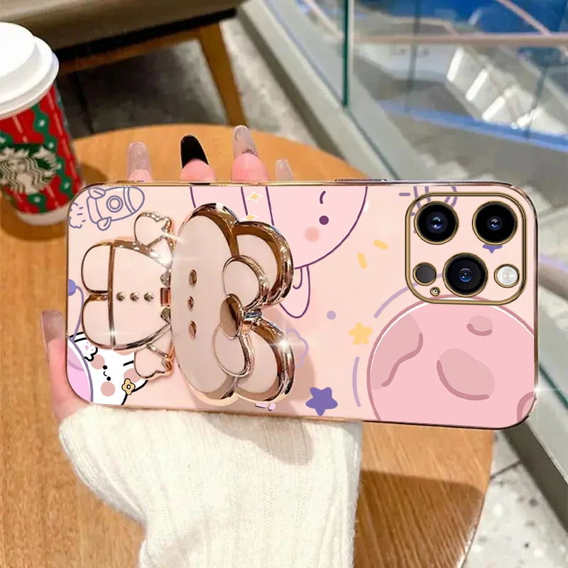 Planet Mirror Rabbit Phone Holder Case On For iPhone 14 11 12 13 Pro Max Mini 8 7 6 6S Plus 10 X Xr Xs Max SE 14pro 13mini Cover