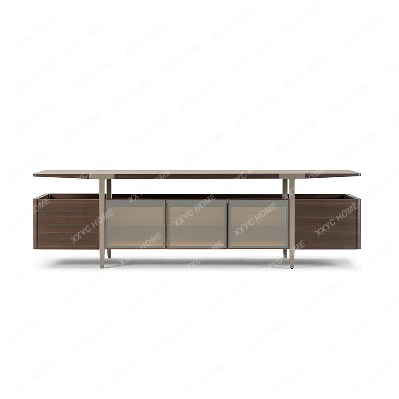 Minimalist TV Cabinet High-end Locker Tempered Glass Door Side Cabinet Nordic Solid Wood Stainless Steel Floor Cabinet
