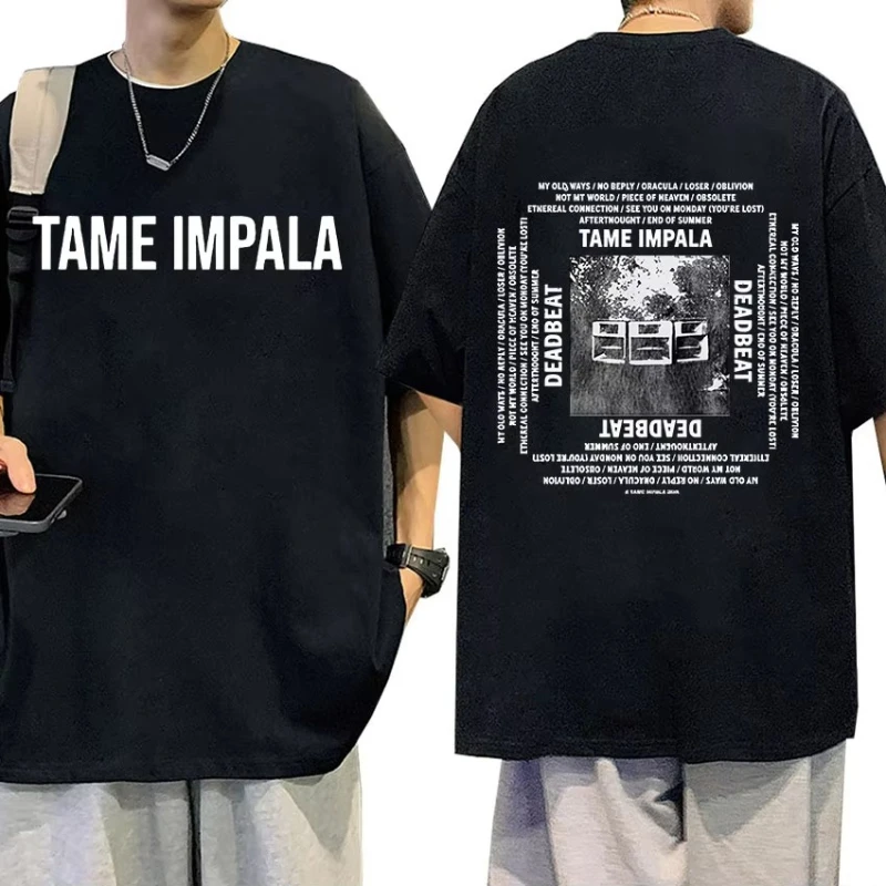 

psychedelic Band Tame Impala 100%cotton men's shirt oversized Album graphics summer shirts Women's Y2k Hip Hop Streetwear Tshirt