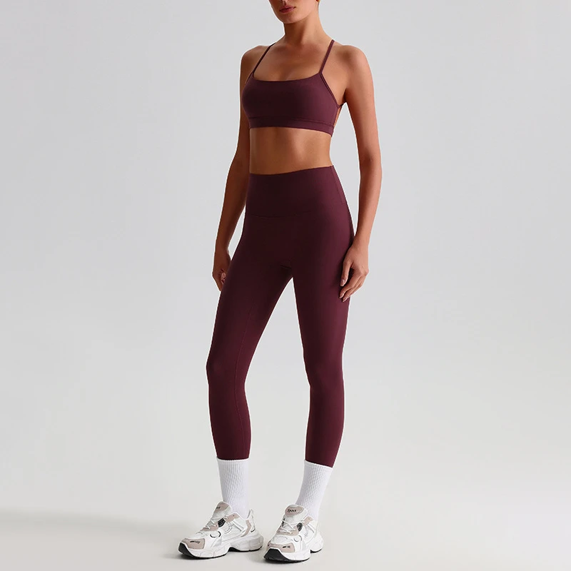 Yoga Set 2 Piece Set Gym Sports Set Women Workout Clothes Fitness Suit Cross Straps Bra High Waist Leggings Running Tracksuit