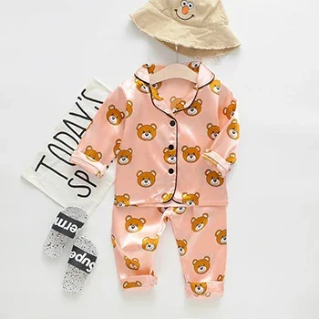 Toddler Girls Silk Satin pigiama set Cartoon Kids Boys pigiama Baby Sleepwear Suit Girl Casual Home Wear Clothes Boy Loungewear