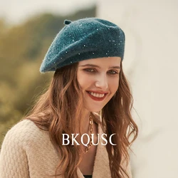 Spring Women's Knitted Beret Hats Female Colorful Velvet Knit Painter Beret Ladies Small Sequins Fashion Artist Berets Caps