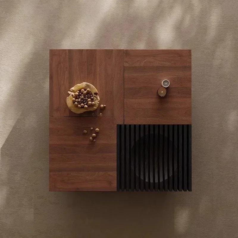 

Italian minimalist black walnut coffee table living room storage square solid wood coffee table