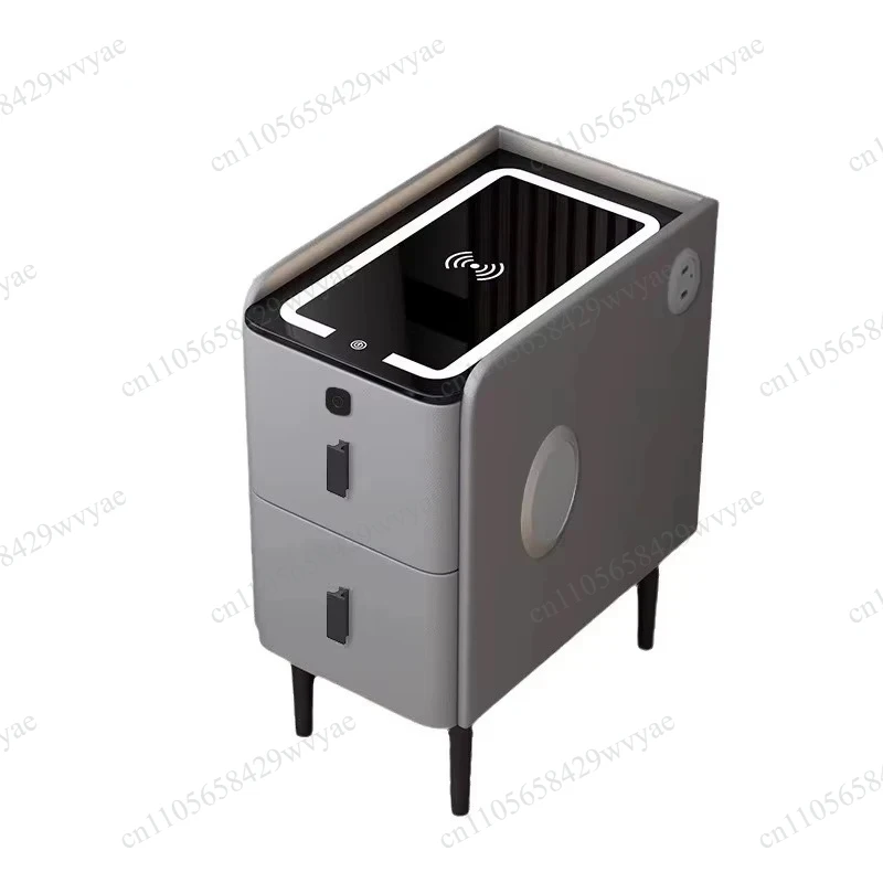 Wireless USB Charging Bedside Table, Built‑in Charging Station Speaker LED Light