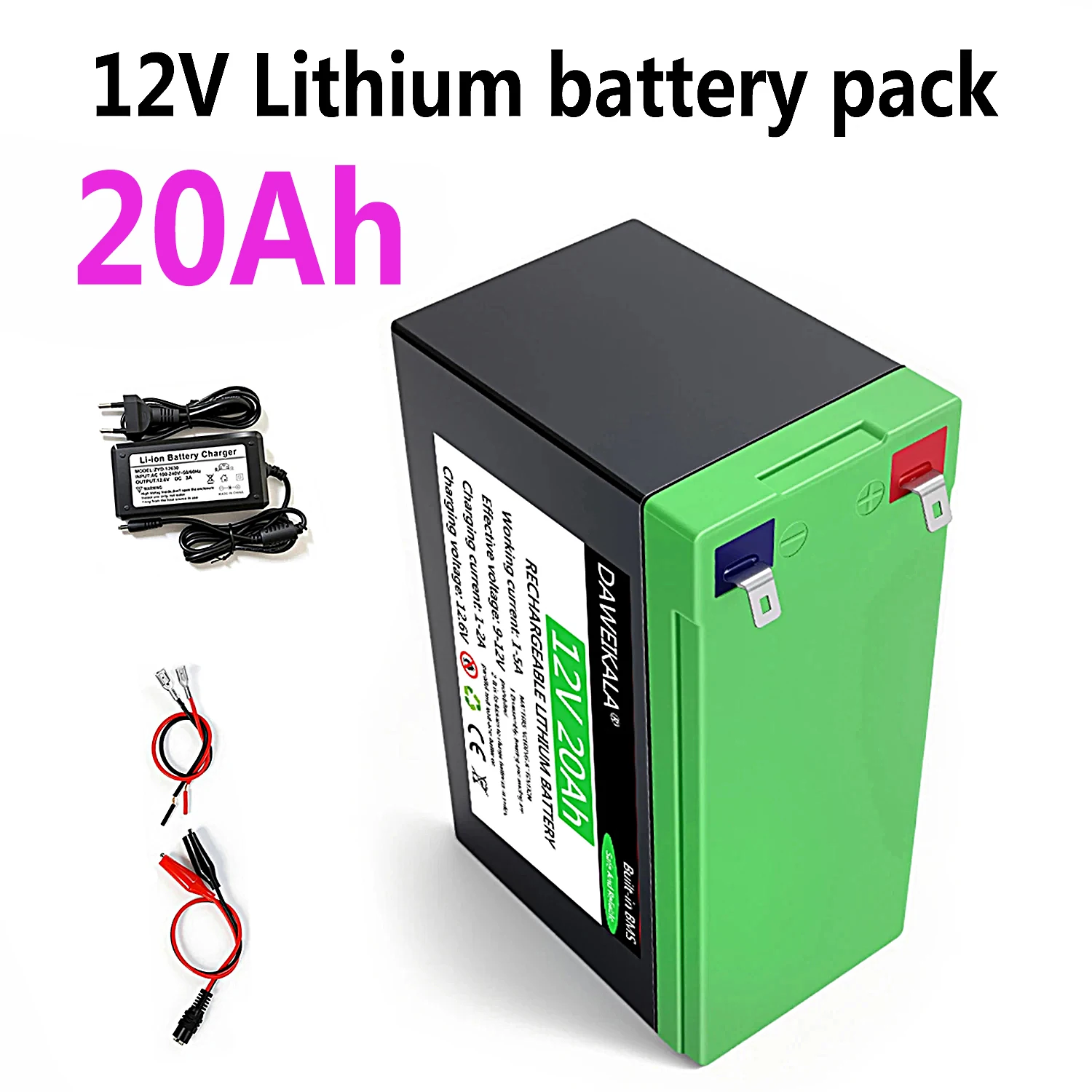 12V 8Ah-20Ah 18650 Lithium battery pack with 20A BMS suitable for children's electric vehicles LED lighting devices