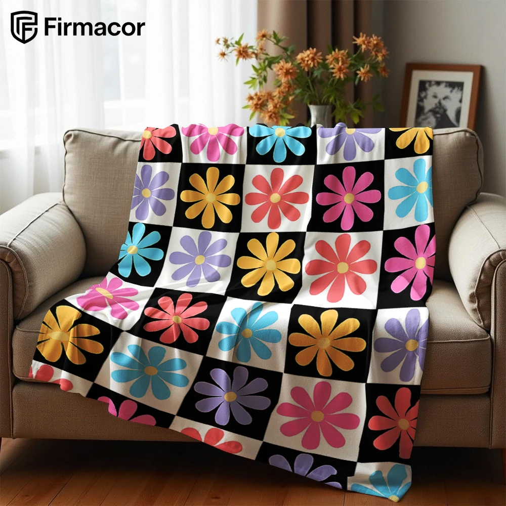 Black White Check Soft Flannel Blanket Breathable Warm Throw for Office Car Sofa Kids Room Birthday Xmas Gift