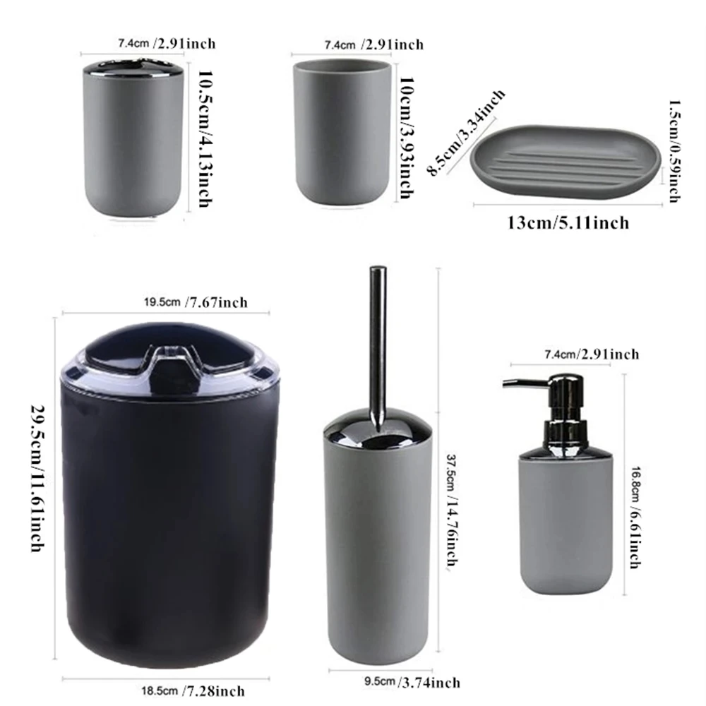 Luxury Bathroom Set Multipurpose Soap Dispenser Toothbrush Holder Toilet Brush Trash Can Soap Dish Home Bathroom Set 4/6pcs Pack