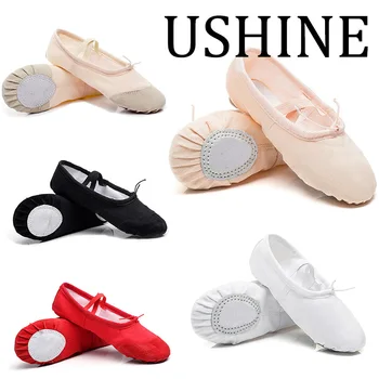 USHINE-Chaussures plates en toile pour femme et fille, souliers de ballet, danse, yoga, professeur, gymnastique, noir, rouge, rose, blanc