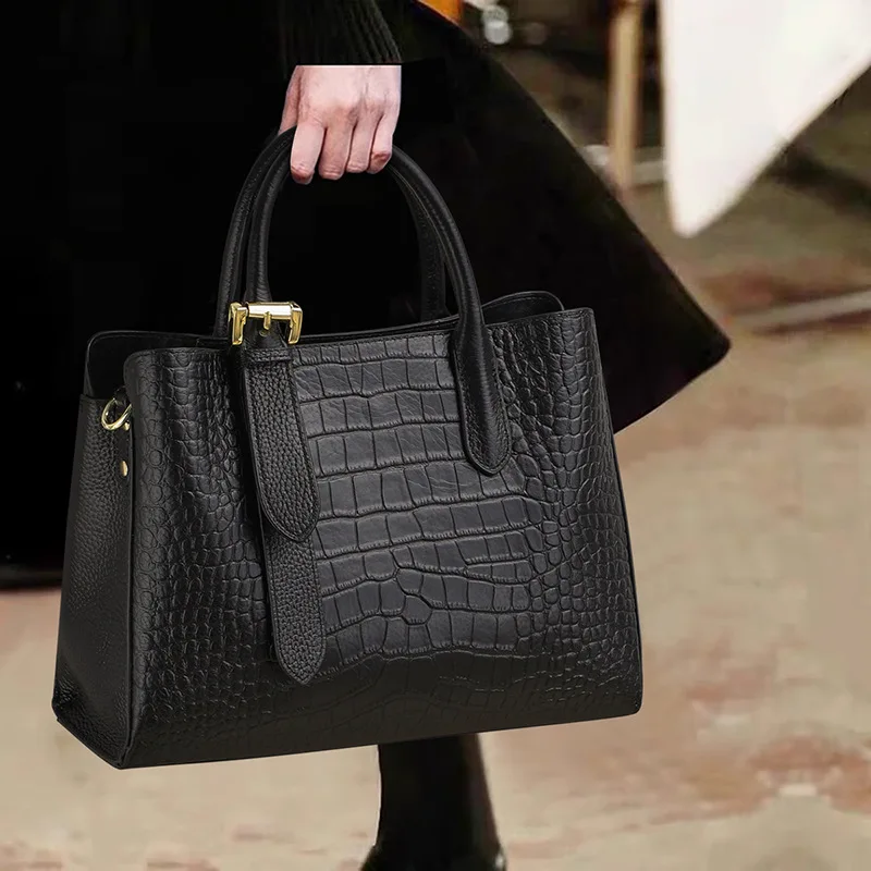 Women's Handbag New High-Quality Genuine Leather Women Bag Luxury Crocodile-Patterned Crossbody Bag Large Capacity Mummy Handbag