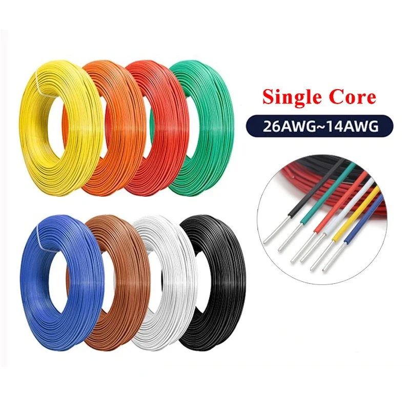 5/10/20M UL1007 PVC Tinned Copper Single Core Wire Cable Line 14/16/18/20/22/24/26 AWG Black/White/Red/Yellow/Green/Blue/Orange