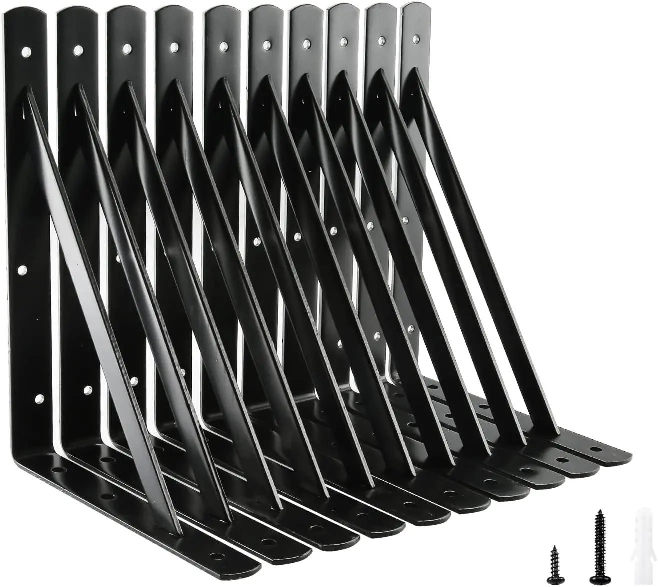 

Black Metal 90 Degree Supports for Shelves 10-Pack, Wall Mounted L Bracket for Floating Shelving with Screws