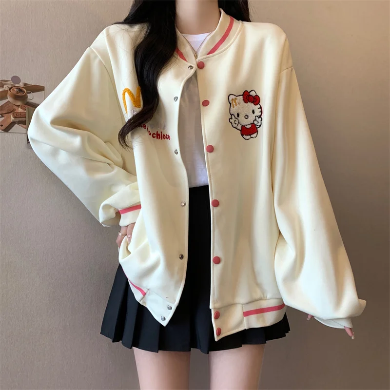 

Hot Sanrio 2025 Autumn New Design Sweet Cool Style Baseball Jacket Hello Kitty Girls Jacket Korean Version Cute Cartoon Tops