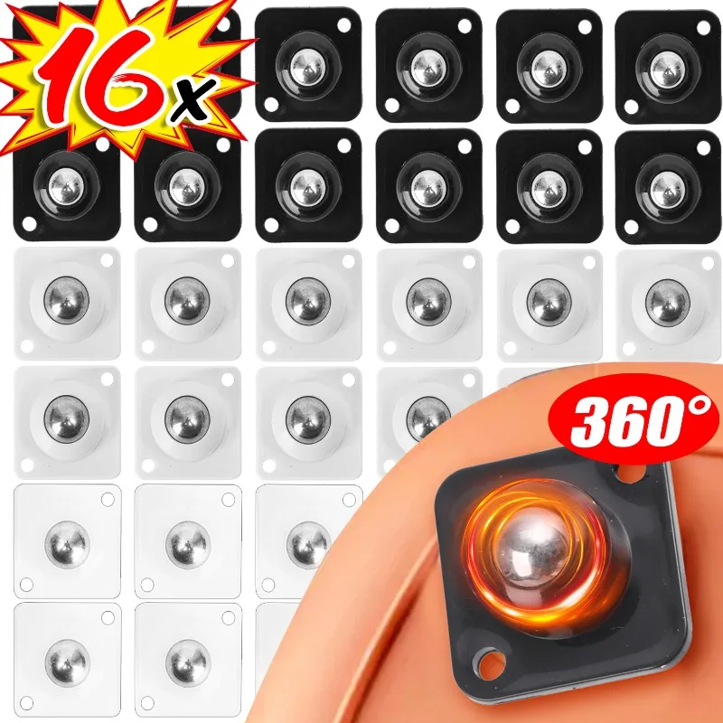 16/4pcs Self Adhesive Caster Wheels 360° Rotating Sticky Pulley Strong Load Ball Bearing Furniture Cabinet Mini Swivel Wheels