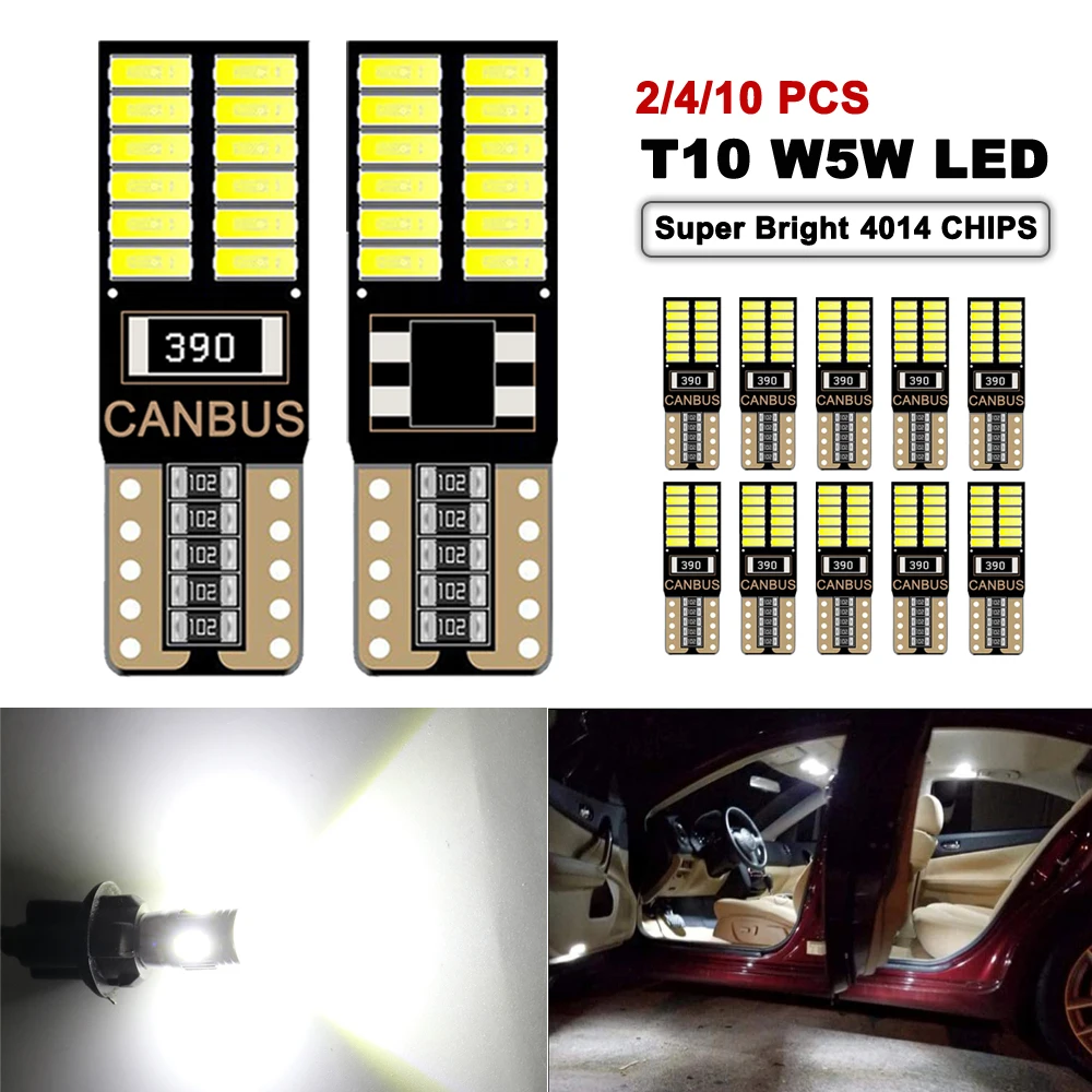 

2 / 4 / 10 PCS T10 W5W Светодиодная лампочка Canbus 12V 24SMD 7000K Белый автомобиль с боковой дверью