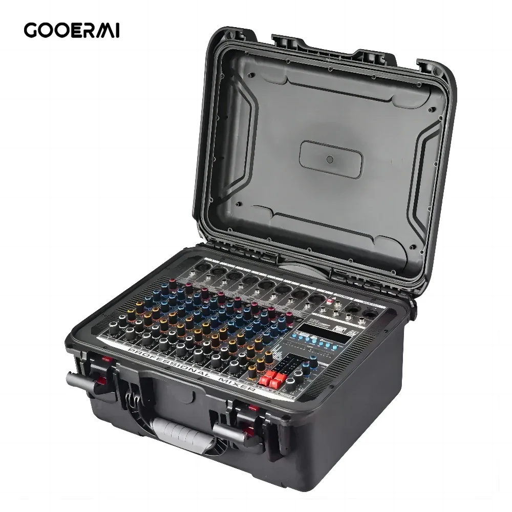 Mezclador Profesional Gooermi FBX-08 de 8 Canales de Alta Potencia, Todo en Uno, Portátil, para Exteriores, con Maletín, Tarjetas de Sonido y Mezcladoras