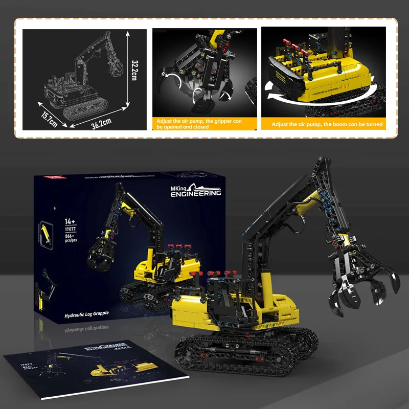 866 STKS Techniek Serie 17077 Hydraulische Houtlader Model Bouwstenen Log Grijper Rupsvoertuig Bakstenen Jongens Speelgoed Geschenken