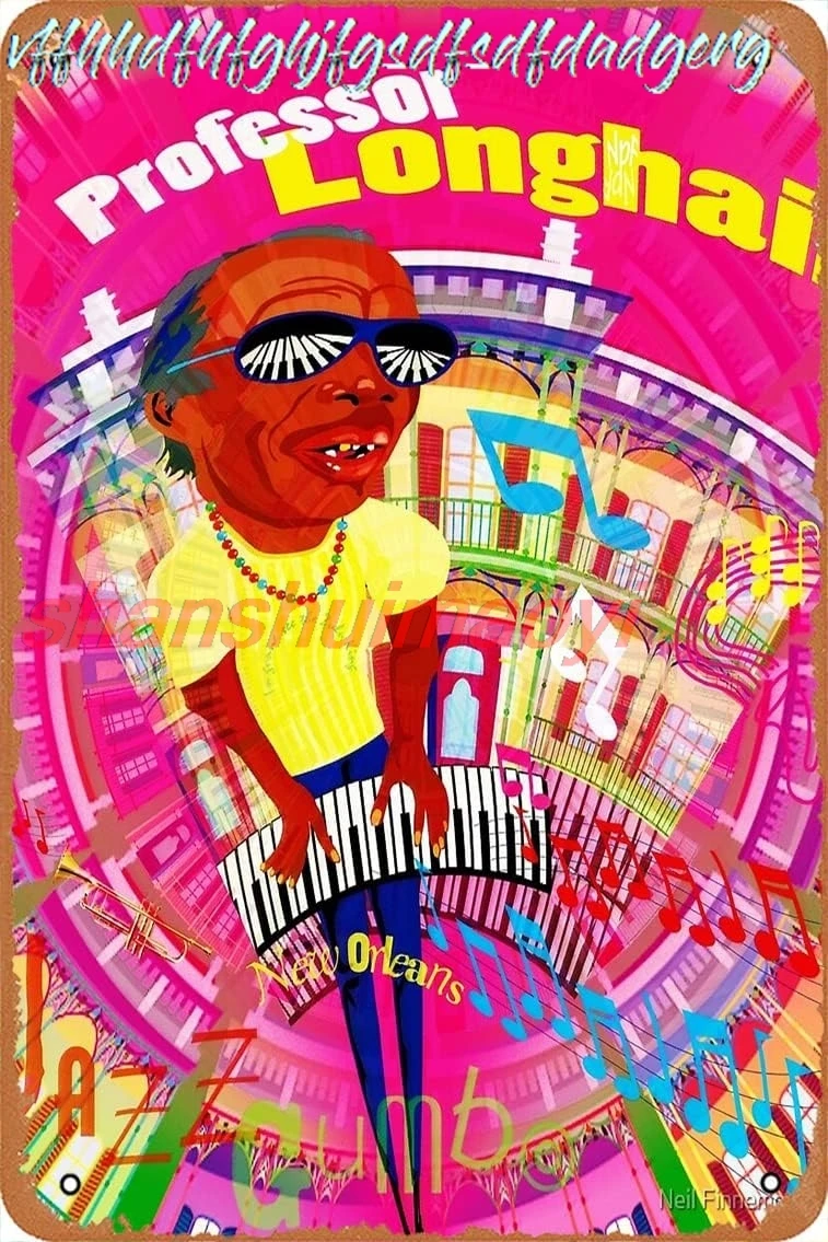 JAZZ GUMBO Professor LONGHAIR Mounted Print Metal Tin Sign Vintage 8x12 Inch sign