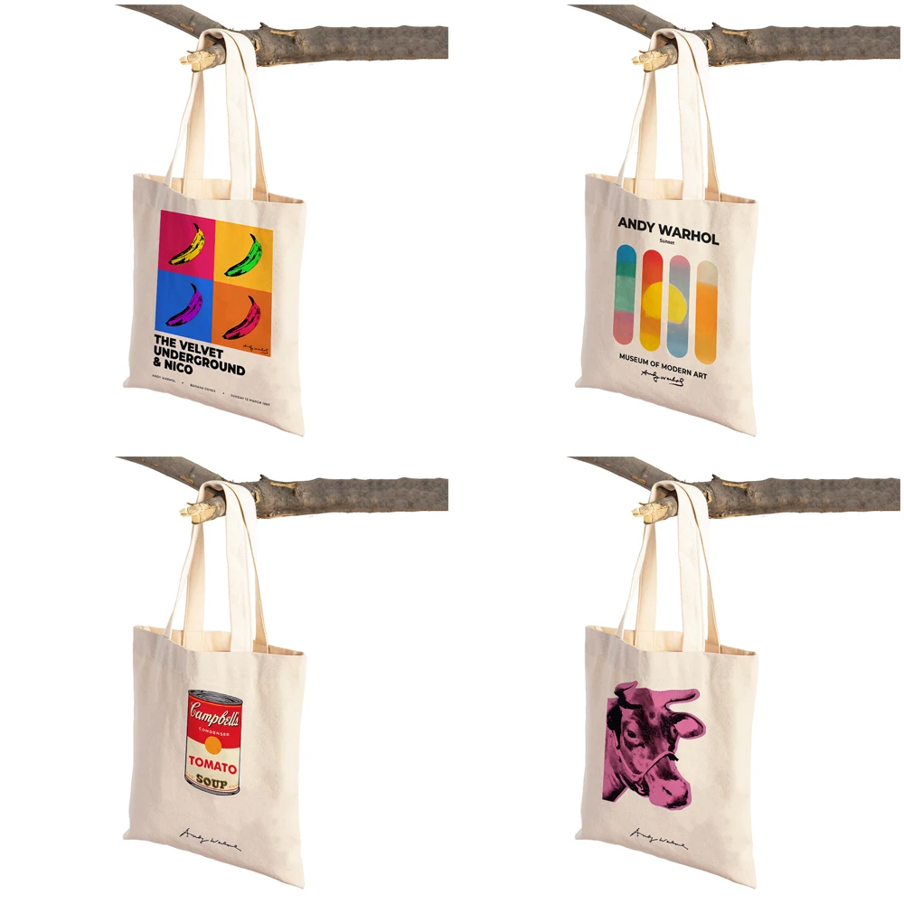 Andy Warhol-Bolso de mano de lona para mujer, bolsa de hombro con estampado de flores, plátano, sopa de tomate, arte informal