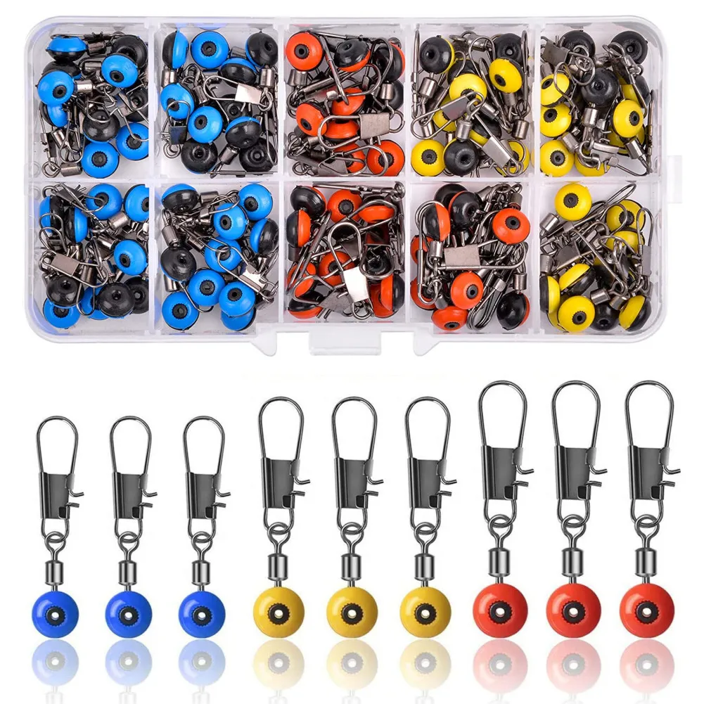 

New 100PCS Swivel Snap Clip Connector Fishing Rig Floating Space Beans Connectors Fishing Line Sinker Slides Kit With Tackle Box